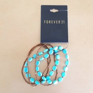 Forever 21 Turquoise Gold Layer Bracelet Set NEW